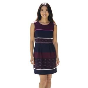 Loft Sleeveless Womens Fit & Flare Dress Navy‎ Burgundy Colorblock Size 2-Career